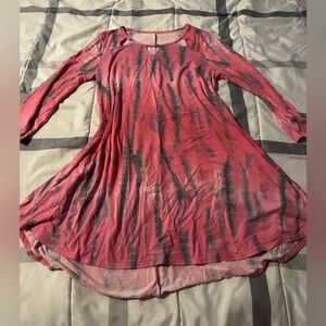 Pink and Gray Tie-Dye 3/4 Sleeve Tunic, Keyhole Detail, Sz L